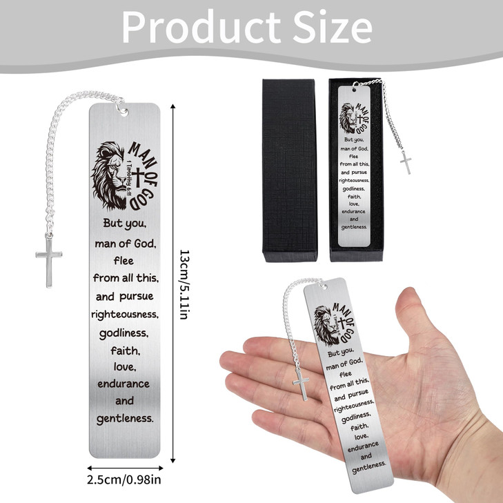 Lion Christian Bookmark Gifts for Men: Scripture Metal Book Mark with Cross Pendant, Bible Study Accessories for Men, Religious Graduation Gifts for