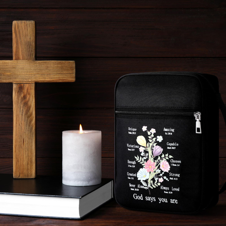 Aliceset 2 Pcs Bible Cover Case for Women Floral Carrying Book Case Church Bag Portable Protective with Handle and Zippered Pocket Bible Study Access