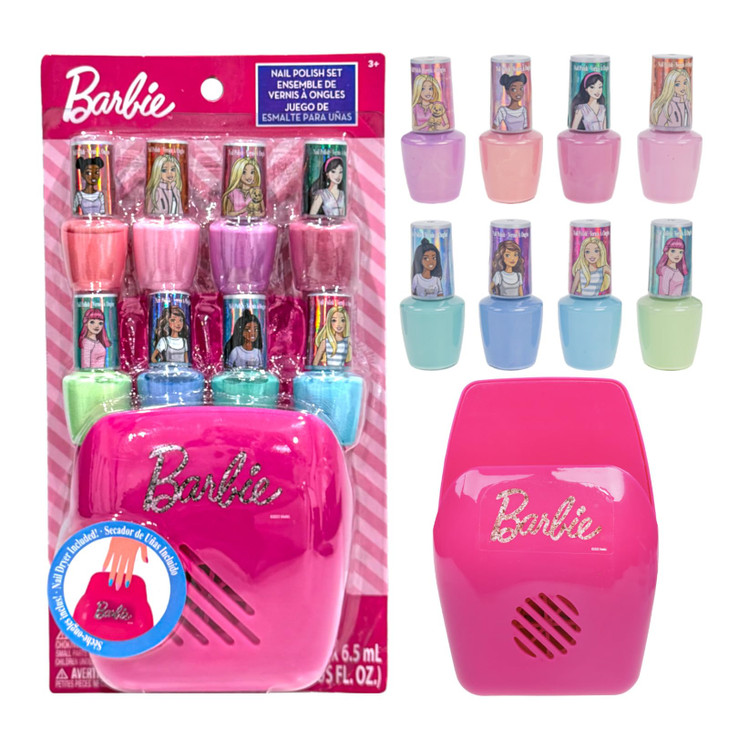 Barbie -Townley Girl Non-Toxic Peel-Off Water-Based Safe Nail Polish Set with Nail Dryer for Kids, Batteries Not Included, Ages 3 and Up