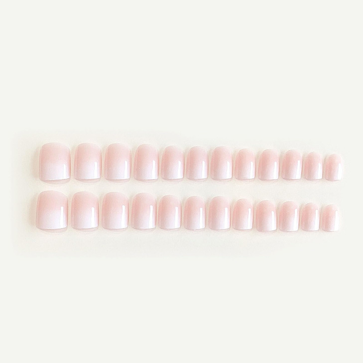 DANMANR Square Press on Nails Short Fake Nails French Acrylic Full Cover False Nails for Women and Girls 24PCS (White Pink)