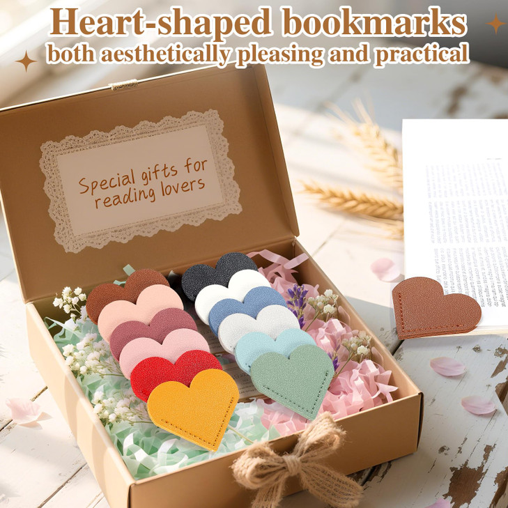 AMDBHC 12 Pcs Bookmark Cute Bookmarks Leather Heart Book Marks for Women Men Kids Book Lovers Page Markers for Reading Teacher Students Appreciation