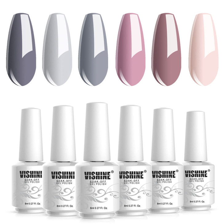 Vishine Gel Nail Polish Sets 6 Colors UV LED Soak Off Gel Polish Set Manicure Varnish Gift Set C005