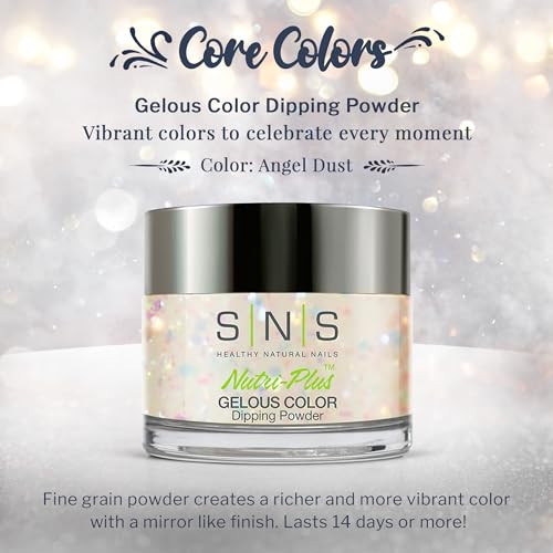 SNS Nail Dip Powder, Gelous Color Dipping Powder - Angel Dust (White/Cream, Glitter) - Long-Lasting Dip Nail Color Lasts 14 Days - Low-Odor & No UV L