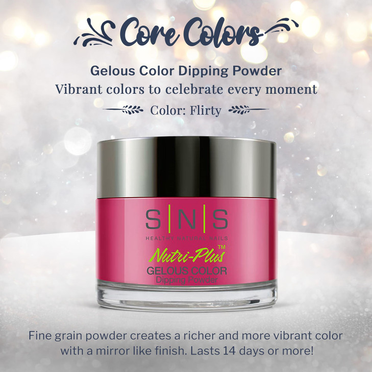 SNS Nail Dip Powder, Gelous Color Dipping Powder - Flirty (Pink/Fuchsia, Cream) - Long-Lasting Dip Nail Color Lasts 14 Days - Low-Odor & No UV Lamp R