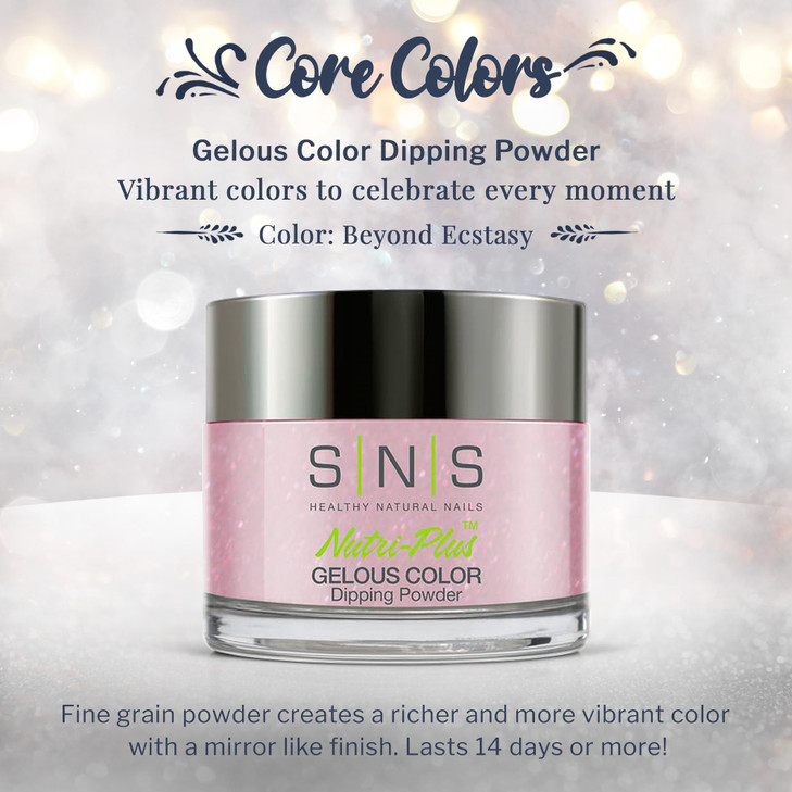 SNS Nail Dip Powder, Gelous Color Dipping Powder - Beyond Ecstasy (Pink/Rose, Shimmer) - Long-Lasting Dip Nail Color Lasts 14 Days - Low-Odor & No UV