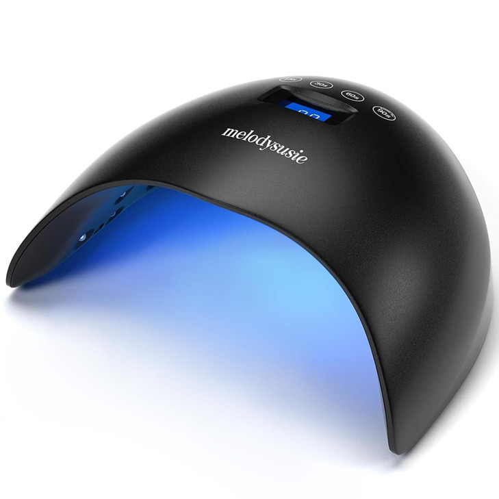 MelodySusie 48W LED UV Nail Lamp - Black, Energy Efficient, 365nm-405nm Wavelength, Compatible with Most Gels, 4 Timer Settings, Infrared Sensor, Use