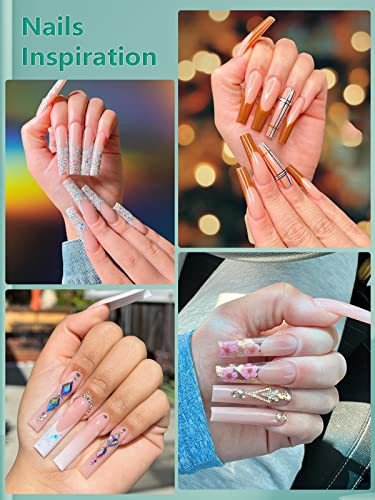 480PCS Extra Long NO C Curve Nail Tips XL, 2 Packs Natural and Clear Nail Tips for Acrylic Nails Professional Set, 12 Sizes Straight Tapered Square P