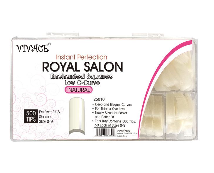 VIVACE Natural Royal Salon 500 Artificial Fake False Gel Nail Tips, 10 Sizes With Clear Plastic Case for Nail Salon Nail shop