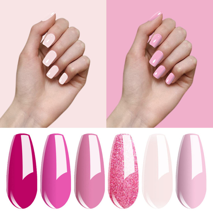 Vishine Gel Nail Polish Kit Soak Off 6pcs Pink Nail Polish Nail Art Manicure New Starter Gift Set 8ml