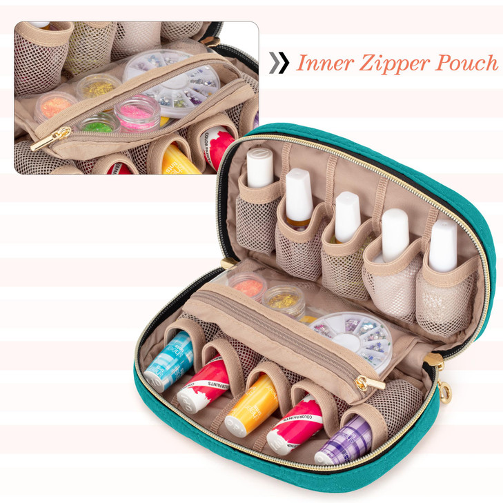 LUXJA Nail Polish Case - Holds 10 Bottles (15ml - 0.5 fl.oz), Nail Polish Organizer with Zipper Pockets (Bag Only), Teal