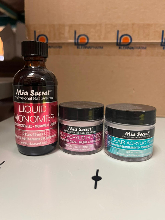 Mia Secret SECRET 2oz LIQUID MONOMER + 1oz CLEAR + 1oz PINK ACRYLIC POWDER NAIL ART