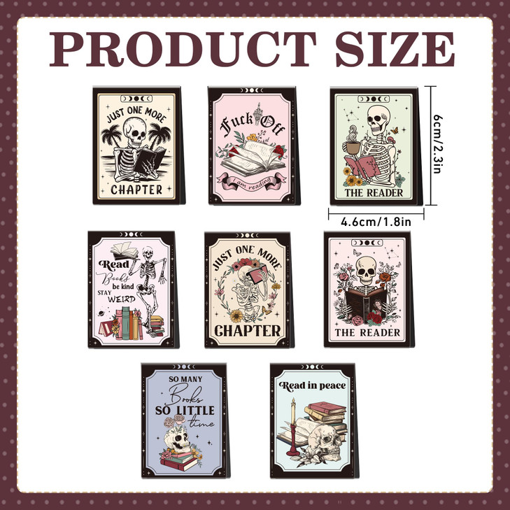 Gothic Skeleton Magnetic Bookmarks: 8 Pcs Funny Skull Magnet Book Mark for Book Lovers Horror Page Marker Clips, Gifts for Reading Women School Offic