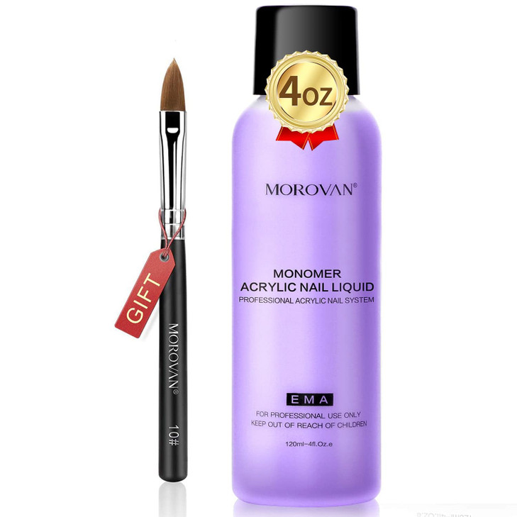 Morovan Monomer Acrylic Nail Liquid 4 oz: Acrylic Liquid Monomer for Acrylic Powder Acrylic Nail Extension with Acrylic Brush for Beginners DIY at ho