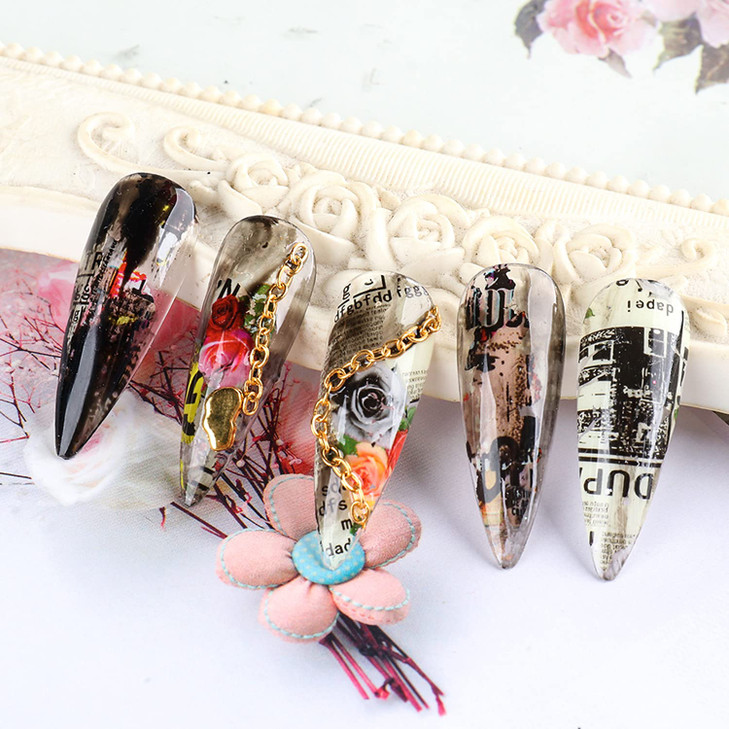 Holographic Nail Foil Transfer Stickers Decals Decoration, Magazine Flowers Nail Art Design Acrylic Nails Supplies for Nail Transfer Glue Polish, Fin