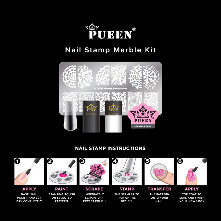 PUEEN Nail Art Stamping Marble Kit - DIY Nailart Stamping Polish Stamper Scraper Image Plate Manicure Accessories Tools Gift Set - BH000947