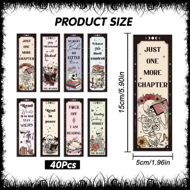 Gothic Skull Bookmarks Gifts: 40 Pcs Skeleton Reading Book Marks Bulk, Horror Theme Page Marker Clips for Women Men Book Lovers, Spooky Gifts for Hal