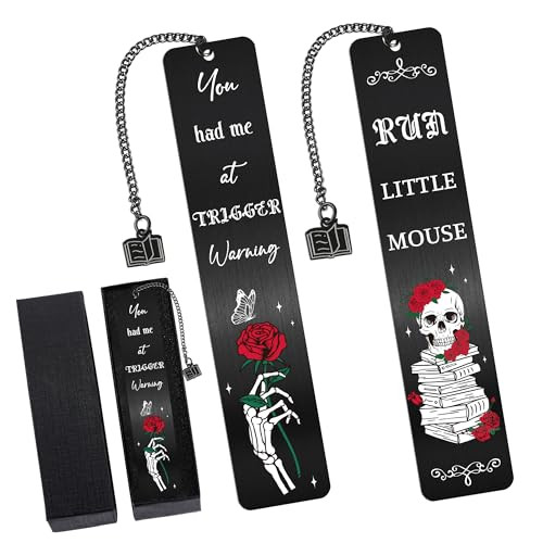 Dark Romance Metal Bookmarks Gifts: 2 Pcs Skull Rose Book Mark for Reading Women Book Lovers, Novelty Page Markers Dark Romance Merch Bookish Supplie