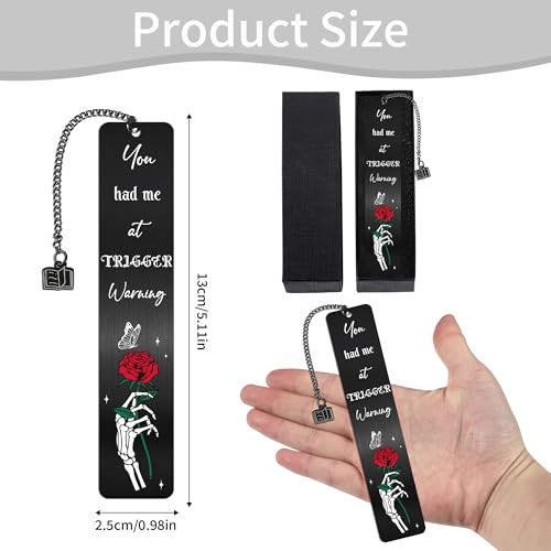 Dark Romance Metal Bookmarks Gifts: 2 Pcs Skull Rose Book Mark for Reading Women Book Lovers, Novelty Page Markers Dark Romance Merch Bookish Supplie