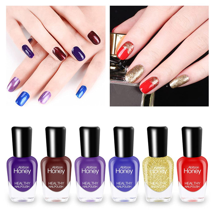 Abitzon NEW Nail Polish Set (10 Bottles) - Non-Toxic Eco-Friendly Easy Peel Off & Quick Dry Water Based Nail Polish