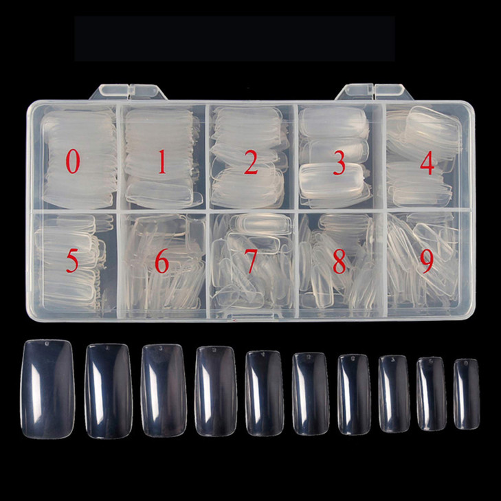 Vodisa Clear Nail Tips 500pcs Acrylic Full Cover Fake Nails with Storage Case 10 Sizes Long False Nail for Lady Nail Salons and Home DIY Nail Art(Ful