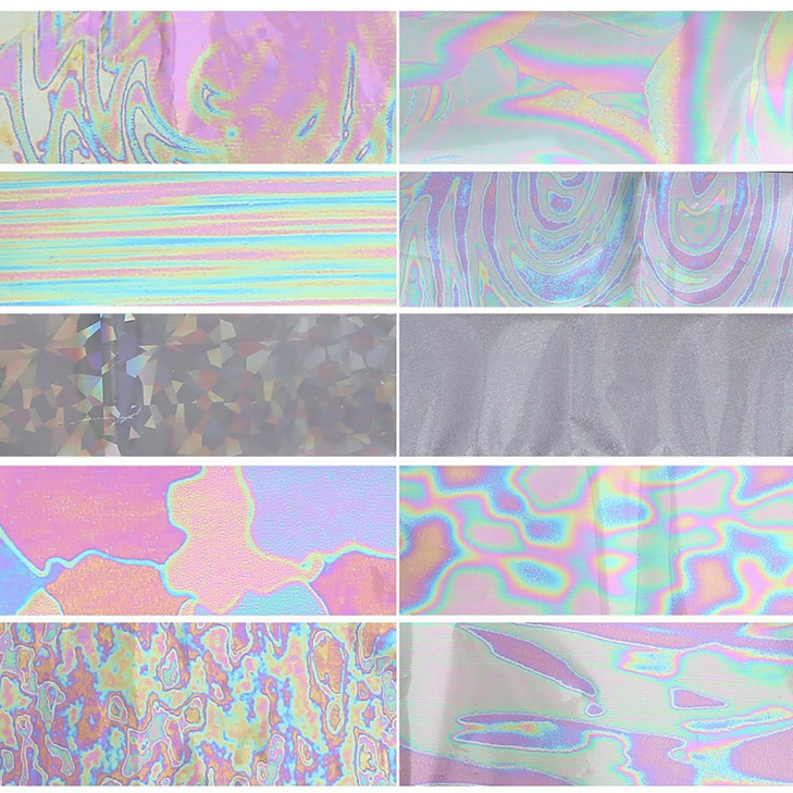 WOKOTO 10 Rolls White Pearl Color Holographic Nail Art Foil Transfer Roll Set Mix-Pattern Stickers Nails Transfer Decals Wraps Kit(1.0inchs*39.4inchs