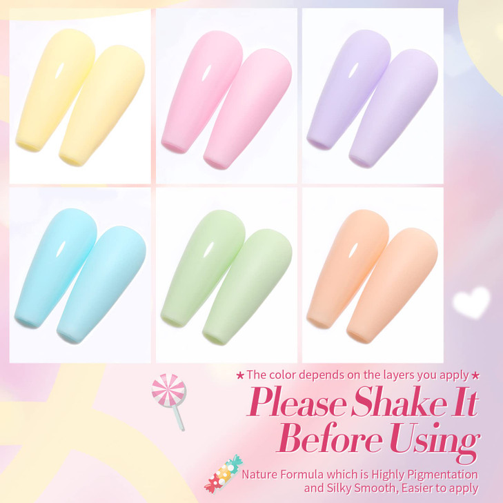 Born Pretty Pastel Gel Nail Polish Set Spring Summer Gel Polish Macaron Candy Sweet Color Gel Polish Easter Soft Pink Yellow Purple Blue Green Colors