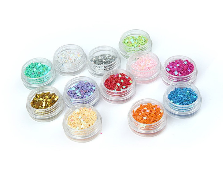 Minejin Nail Art Glitter Sequins Five Star 3D DIY Manicure Decals Decoration 12 Colors