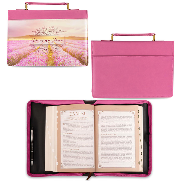 Christian Art Gifts Fashion Bible Cover Amazing Grace Scenic Faux Leather, Pink, Large