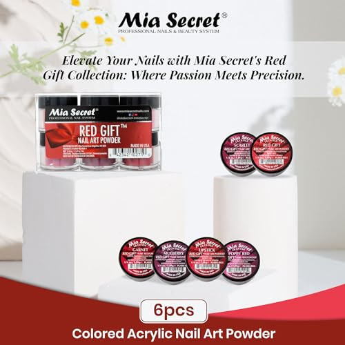 Mia Secret Red Gift Nail Art Powder - 6 Piece Collection - 1/4 Ounce Each