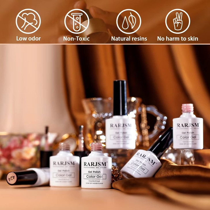 RARJSM Glitter Nude Gel Polish 6pcs Set Pale Pink Milky Jelly Cashmere Pink Beige Apricot Champagne Brown Shimmer Iridescent Holographic Gel Nail Pol