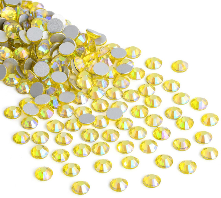 Jollin Glue Fix Crystal Flatback Rhinestones Glass Diamantes Gems for Nail Art Crafts Decorations Clothes Shoes 2.8mm (ss10 2880pcs, Lemon AB)