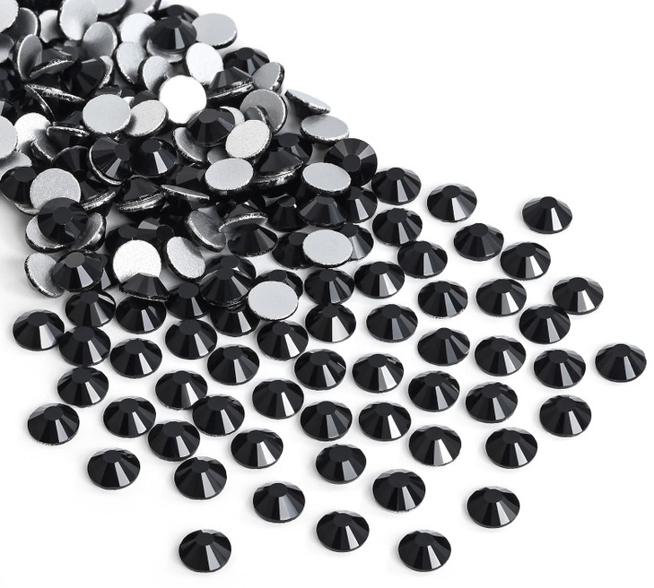 Jollin Glue Fix Crystal Flatback Rhinestones Glass Diamantes Gems for Crafting Nail Art Crafts Decorations Clothes Shoes 8.4mm (ss40 144pcs, Jet)