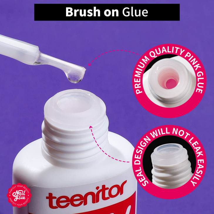 Teenitor Nail Glue for Press Ons, 3 Pack Best Nail Glue for Gel Tips with Nail Files, Super Strong Nail Glue for Broken Nail Brush on Nail Glue for P