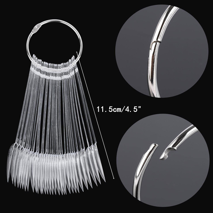 160Pcs Nail Swatch Sticks Stiletto Nail Sample Sticks Clear Nail Color Display Swatches Sticks with Metal Rings