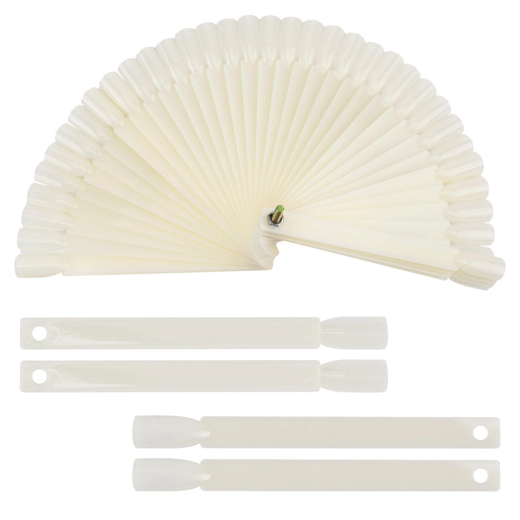 200 Pieces Nail Swatch Sticks Natural Nail Art Practice Tips Fan Shaped Polish Color Display Sticks Square Nail Swatches with Screw
