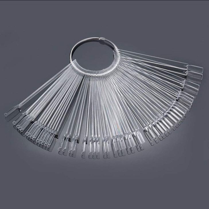 Onwon 100 Pieces Nail Art Polish Display Practice Stick with Metal Split Ring Holder - Transparent Finger Clipper Nail Art Tips Display Swatches Nail