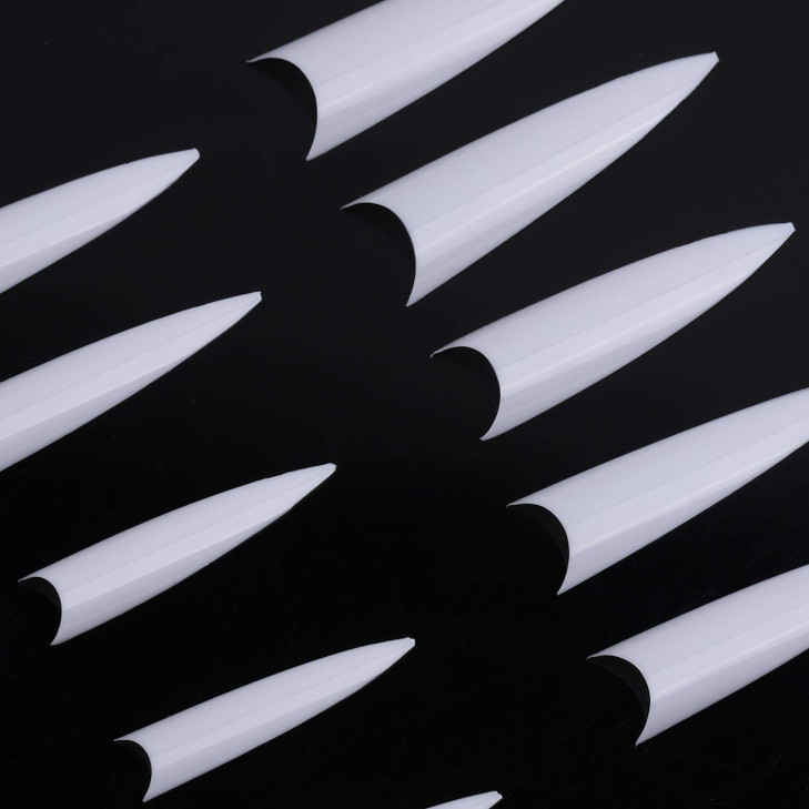 600Pcs Stiletto Nail Tips for Acrylic Nails Long False Nails Haft Cover Natural Fakes Nails Tips for Dip Powder Nails and Poly Nail Extension