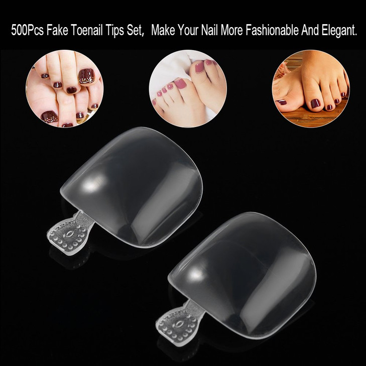 YIMART 500Pcs Fake Toenail Tips Set Nail Art Toe Decoration Full Cover False Toe Nail Tips for DIY Salon Foot Manicure Sticker Tools (Clear)