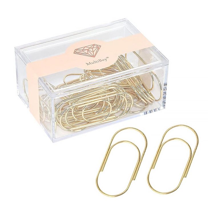 Rose Gold Jumbo Paper Clips, Multibey 2" Non-Skid Metallic Large Paperclips Bookmark in Acrylic Holder Office School Supplies Decor, 30PCS Per Box (R