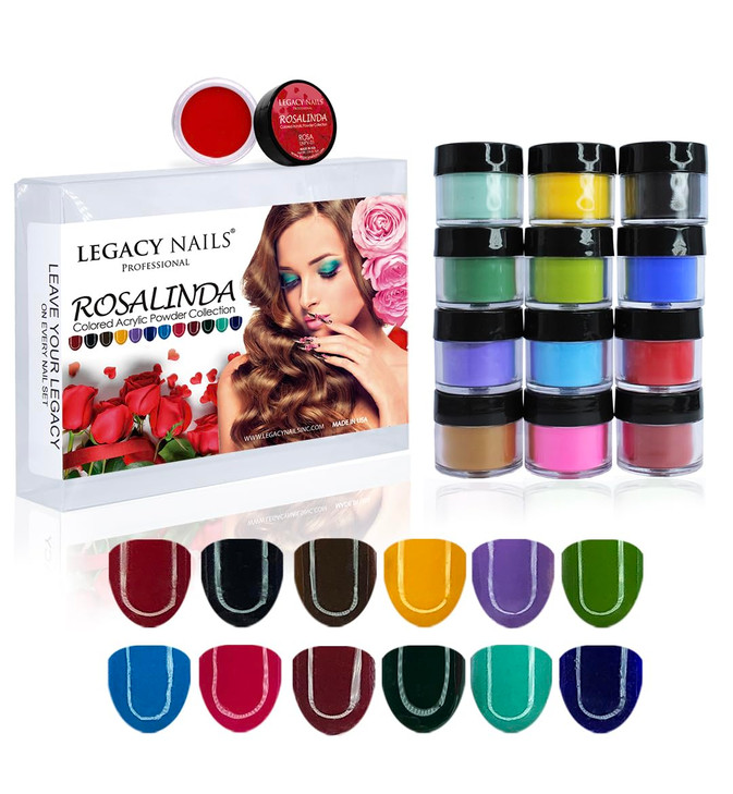 Legacy Nail Acrylic Powder Collections - 12 Colors Professional Nail Art Powder Set Manicure DIY for Dip & Acrylic Nail Extensions (Rosalinda Collect