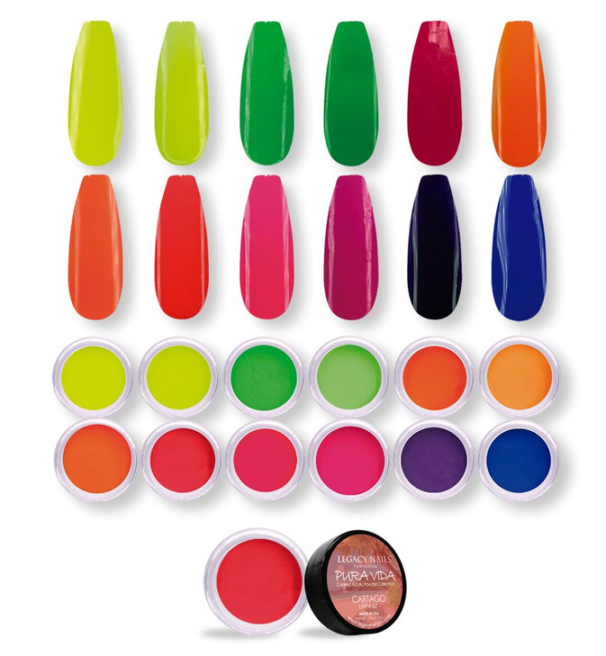 Legacy Nail Acrylic Powder Collections - 12 Colors Professional Nail Art Powder Set Manicure DIY for Dip & Acrylic Nail Extensions (Pura Vida Collect