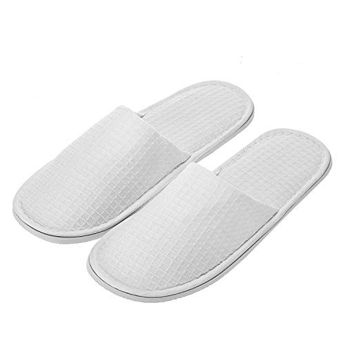 AhfuLife 5 Pairs of Waffle Spa Slippers, Closed Toe White Slippers - Fit Most Men and Women for Spa, Party Guest, Hotel and Travel