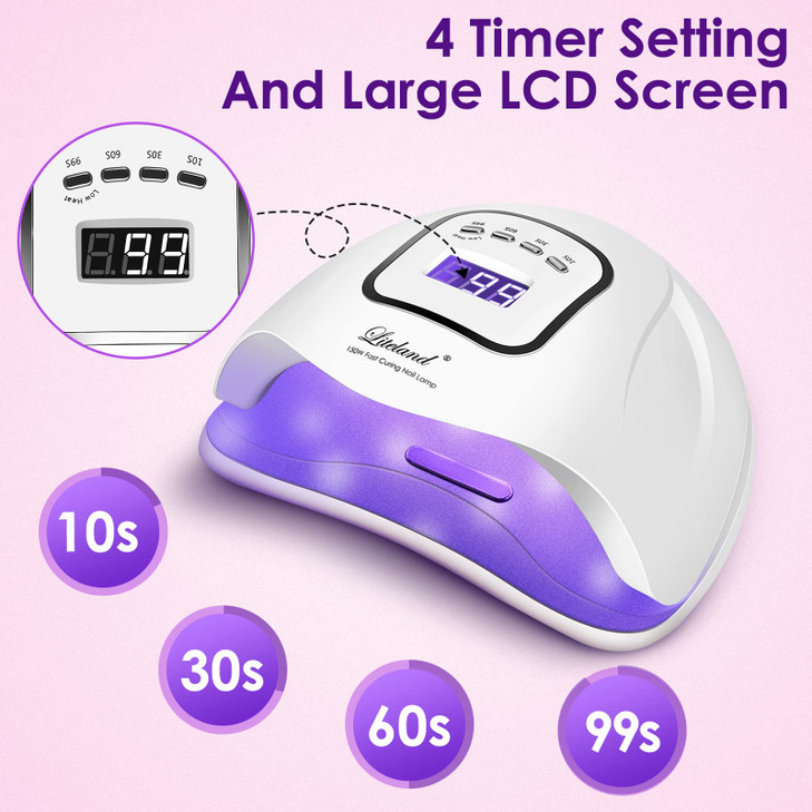 UV Gel Nail Lamp,150W UV Nail Dryer LED Light for Gel Polish-4 Timers Professional Nail Art Accessories,Curing Toe Nails