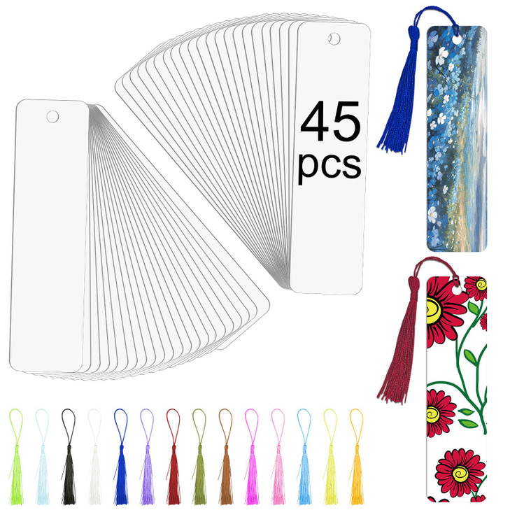 LIZOIDZSM 45 Pcs sublimation bookmarks?sublimation bookmark blank Aluminum Metal Bookmarks Bulk DIY Bookmarks with Hole and Colorful Tassels for Craf