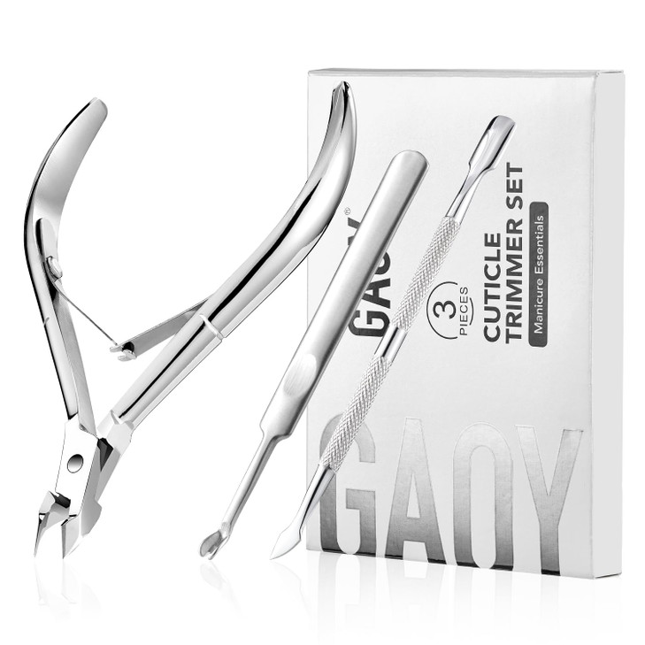 GAOY 3-in-1 Cuticle Remover Kit, Professional Cuticle Trimmer, Pusher and Sharp Nippers, Stainless Steel Manicure Tools For Nail Care
