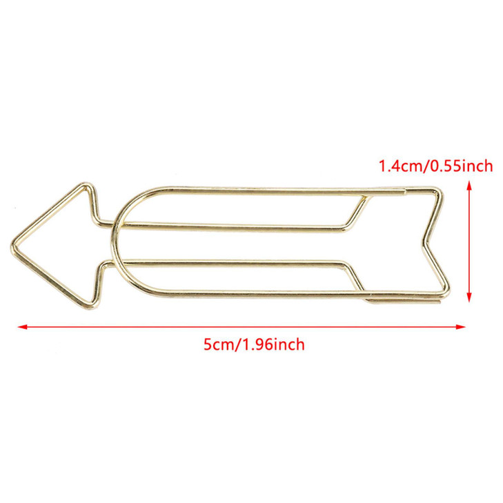 12pcs Gold Paper Clips, Electroplating Metal Arrow Shaped Paper Clip Funny Stationery Bookmark Marking Clip