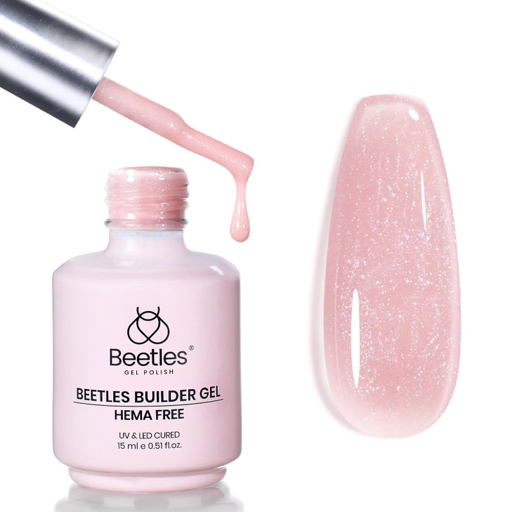 Beetles Builder Gel HEMA Free-Lady with Dreams Glitter Pink 0.51 oz 8 in 1 Nail Thickening Strengthening Building Apex for Beginner DIY Salon at Home