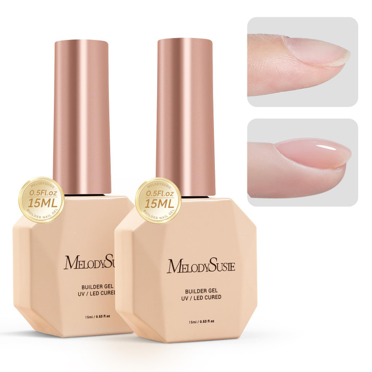MelodySusie 2PCS 15ML Clear Builder Nail Base Gel for Nails Thickening,Soak Off UV Extension Gel,Rhinestone Nail Glue in a Bottle for Nail Art Design