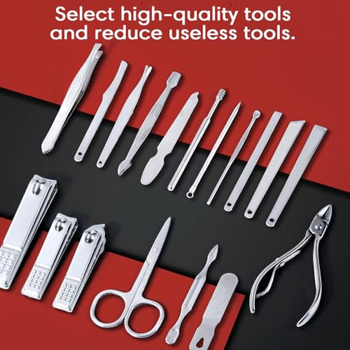 Nail Clippers Set Fingernail and Toenail Clipper Cutters for Men and Women, Professional Manicure Pedicure Grooming Kit, 18 Pieces Stainless Steel Na