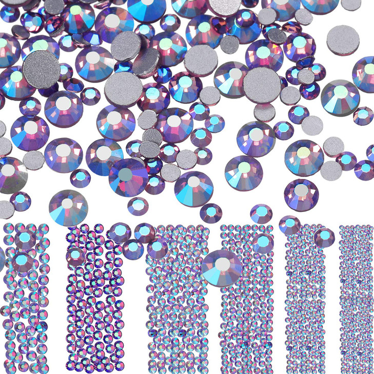 Bememo 3456 Pcs Crystals Diamond Rhinestones AB Clear Flat Back Round Gems Flatback Glass Mixed Size Crystals Gems for Crafts Clothes Shoes Makeup Ba